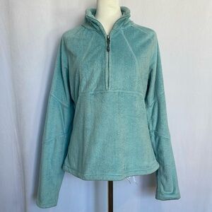 Athleta Teddy Bear Teal Sherpa Pullover 1/4 Zip Sweater Jacket Size M Fuzzy Warm